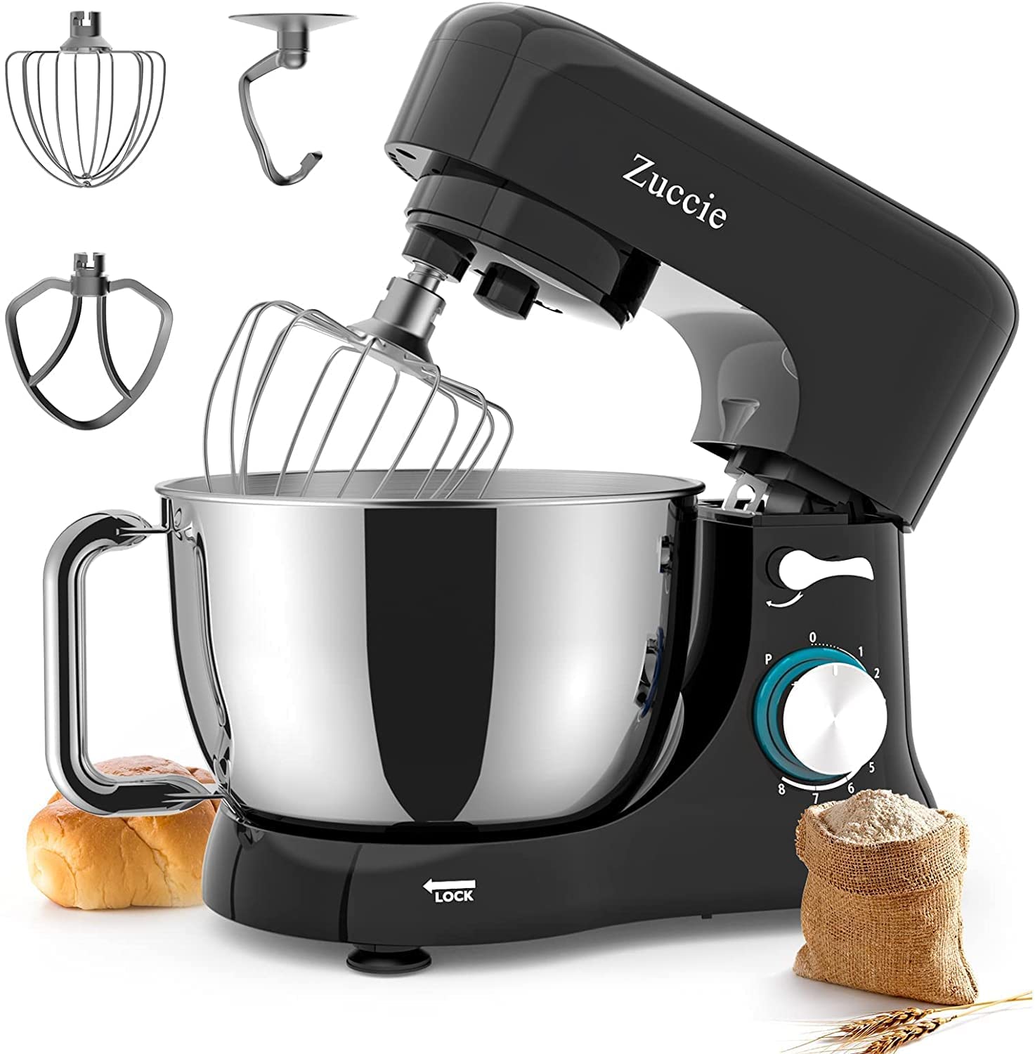 Zuccie Food Processor, Kneading Machine, Quiet Mixing Machine with 5.5 QT S