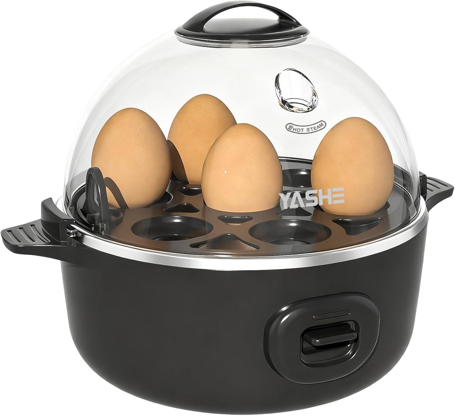 YASHE Egg Cooker, Electric Egg Cooker for 7 Eggs for Hard, Medium and Soft Boiled Eggs, Egg Cup, Omelet Maker with BPA Free Tray and Egg Cup, Acoustic Signal