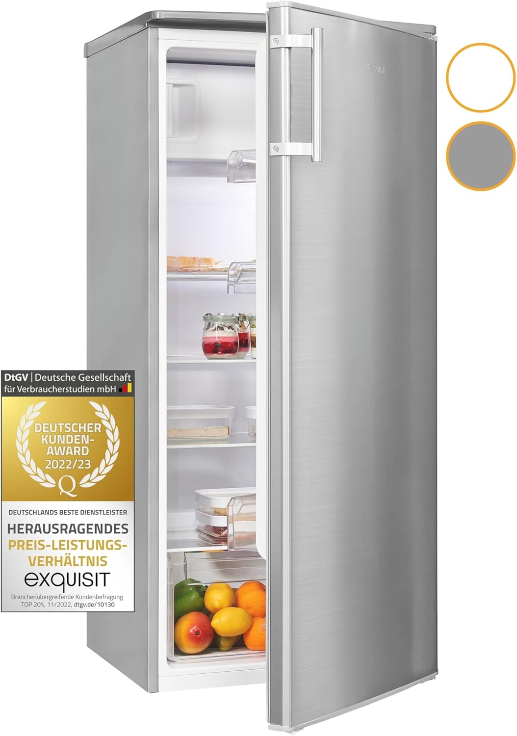 Exquisit Refrigerator KS185-4-HE-040E inoxlook | 190 l net capacity | alarm | door hinge changeable | 55 cm wide