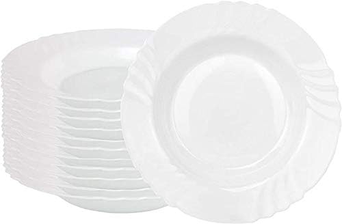 Bormioli Rocco EBRO Soup Plates, Deep Plates, 23.5 cm, 300 ml, Opal Tempered Glass, Set of 12