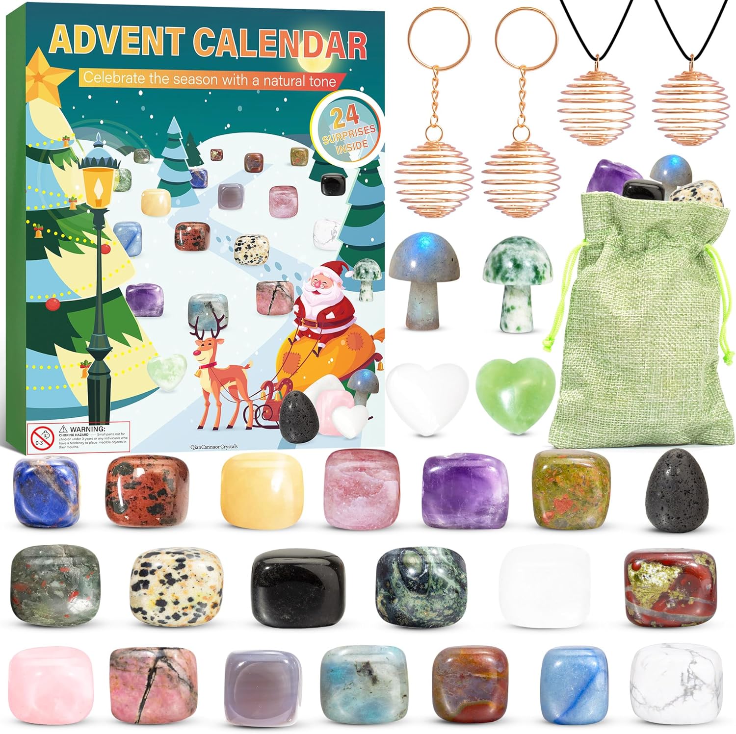 Advent Calendar 2024 Children for Crystals with 24 Days Christmas Calendar Countdown, Natural Minerals and Gemstones, Scientific Christmas Gifts for Boys and Girls