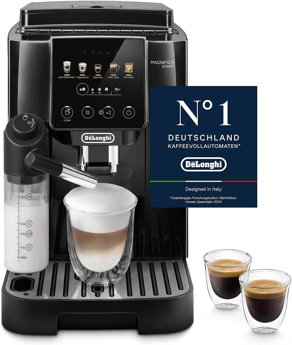 De\'Longhi Magnifica Start ECAM220.91.B Fully Automatic Coffee Machine with LatteCrema Milk System for Automatic Cappuccino, 5 Direct Dial Buttons, Soft Touch Control Panel, x2 Function, Black