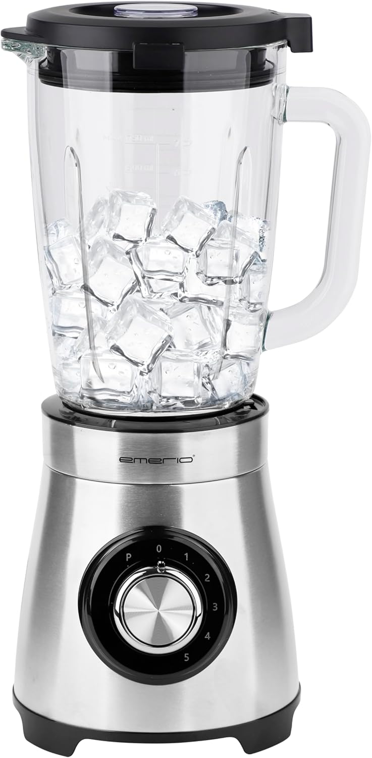 EMERIO Blender | 1.75L Glass Container | 1000 watts of power | Crush Ice Function | 5 Speeds + Pulse Function | 4 Stainless Steel Knives | 2 Safety Switches in Jug & Lid | BL-126794