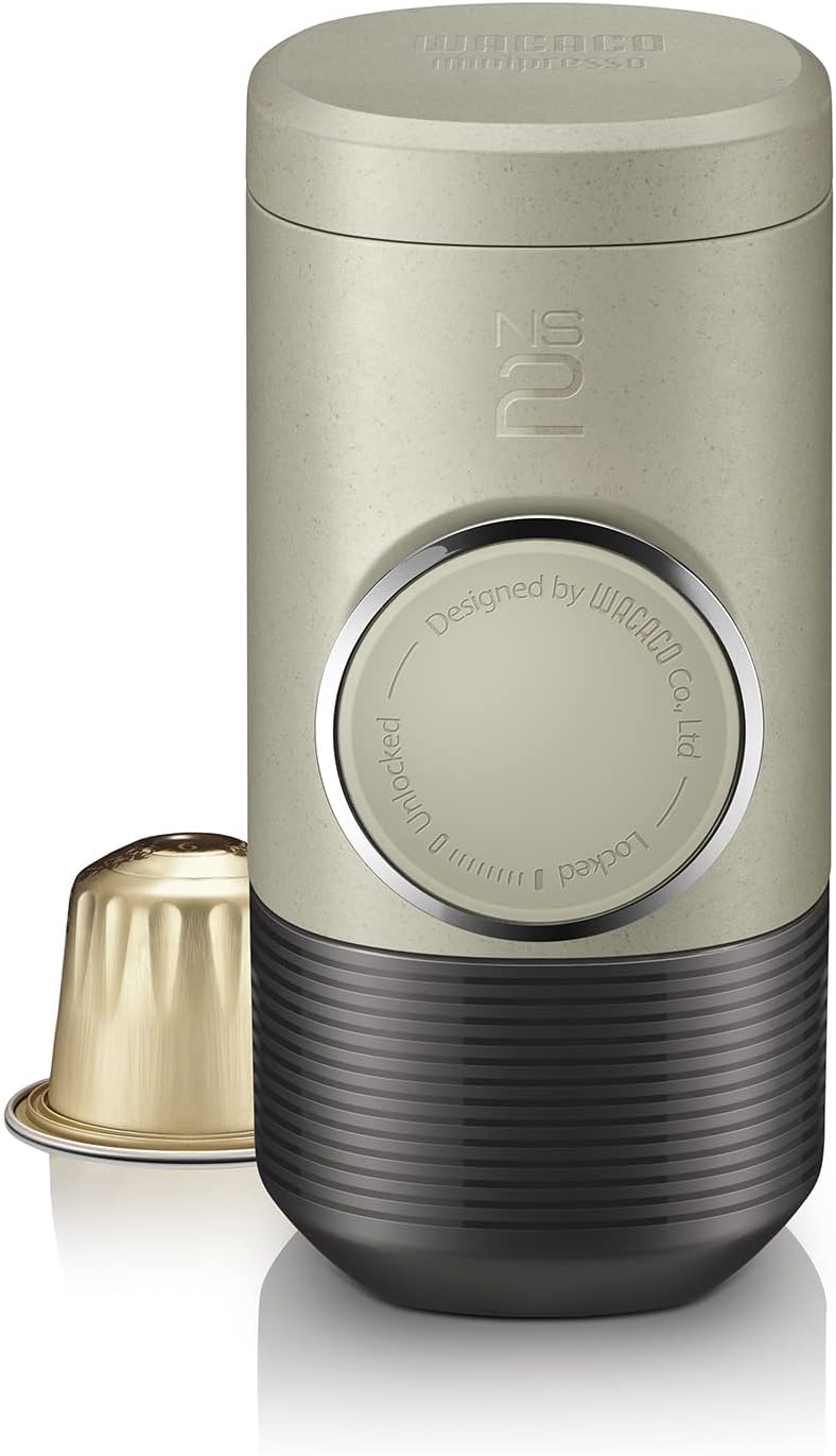 WACACO Minipresso NS2 Portable Coffee Machine, Compatible with *Nespresso* Original Capsules & Compatible NS Capsules, Espresso Machine Camping, Manual Operated Capsule Coffee Machine, Stone Beige