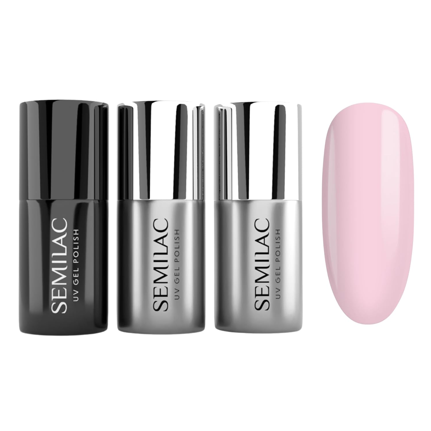 Semilac Delicate Trio - Base, Top Coat & Shade 002 Delicate French, Curing Under UV/LED Lamp