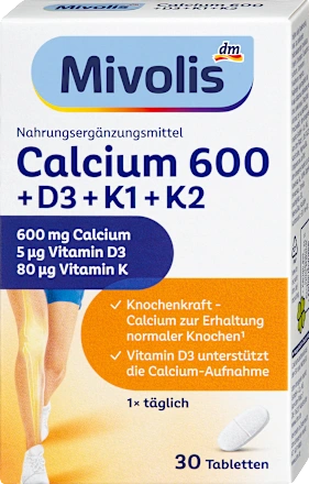 Mivolis Calcium 600 + D3 + K1 + K2 Tablets 30 tablets, 50 g