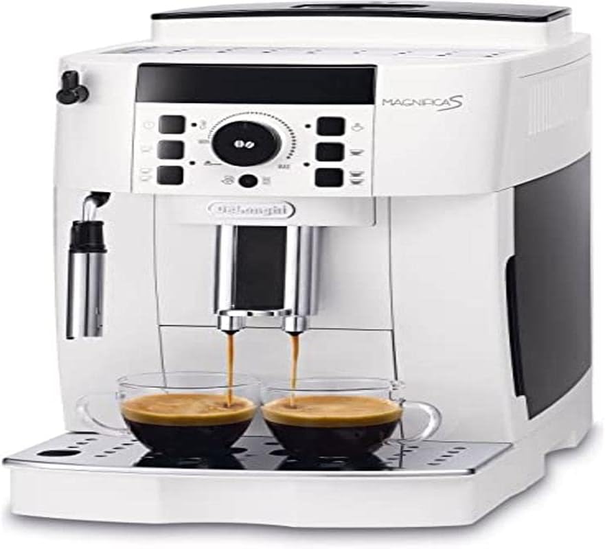 De\'Longhi Magnifica S ECAM21.117.W, Automatic Coffee Machine, Manual Adjustable Milk Frother, Bean-to-Cup Espresso Machine, 2 Recipes, Temperature Control, 2 Espressi Simultaneous, White