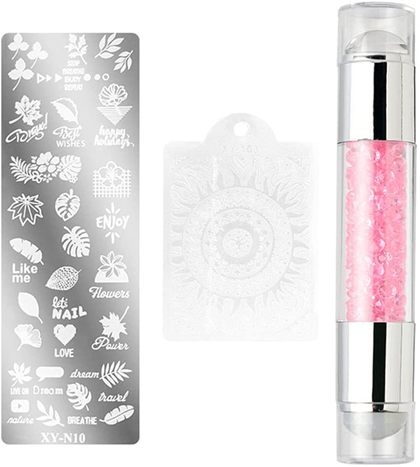 Nicejoy Nail Art Stamper Stencil Set Nail Stamper Tool Clear Nail Stamp Nail Art Stamping Template Nail Print Tool Nail Polish Pattern Make Aids Nails Sealing Mould Nail Stamp Plate Pink