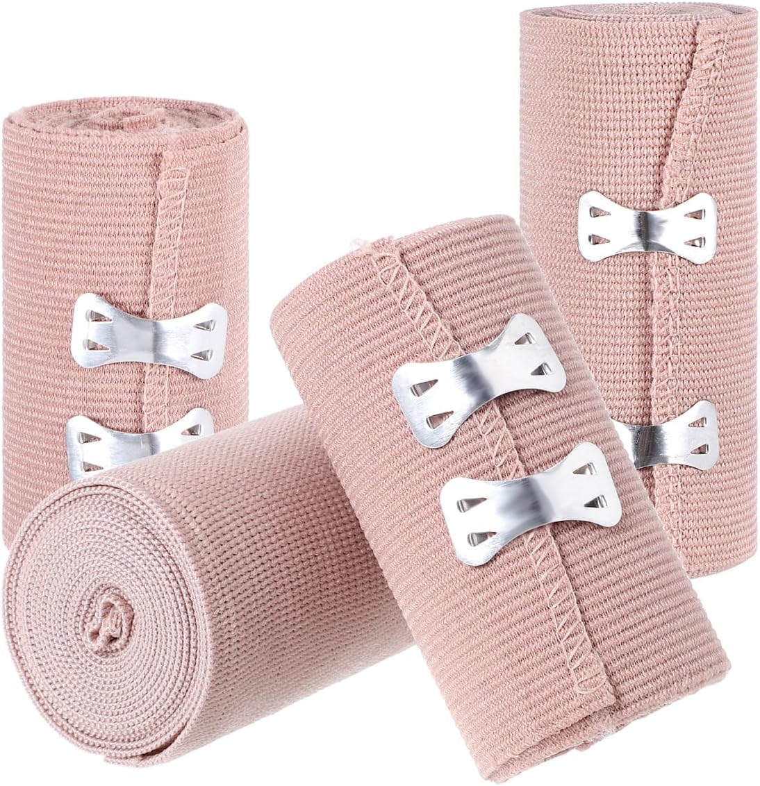 Healifty Store Healifty Sports Bandage 4 Pieces Elastic Medical Bandages Wrap Compression Roll with Extra Metal Clips Sport Supplies (2 x 7.5 cm Width and 2 x 10 cm Width)