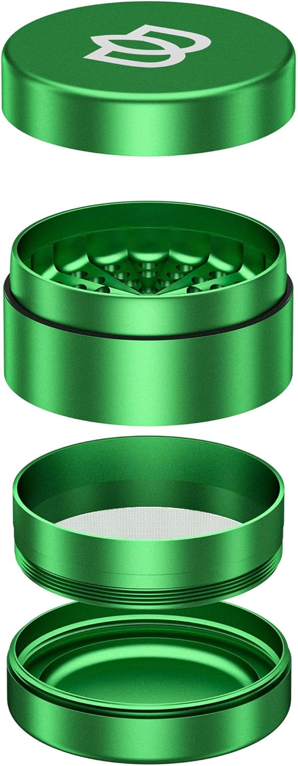 Bloomint Store Bloomint Apollo Aluminum Grinder Metal, 63 mm, 4-Piece Large Grinder - For Herbs, Spices and Herbs, Crusher with Pollen Compartment (Green)