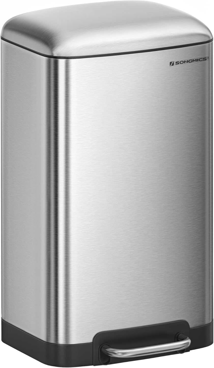 Songmics 30L Waste Bin Steel Pedal Bin with Inner Bucket and Lid Soft Close Airtight Kitchen Living Room