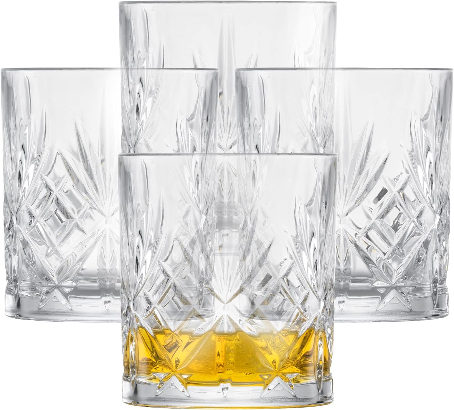 SCHOTT ZWIESEL Whiskey Glass Show (Set of 4), Graceful Tumbler for Whiskey with Relieff, Dishwasher Safe Crystal Glasses (Item No. 121877), Crystal