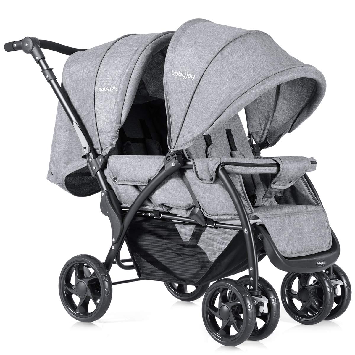 COSTWAY Double Pushchair Twin Pushchair Baby Travel Buggy Foldable Grey