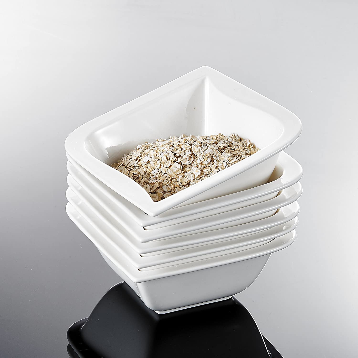 MALACASA, Monica Series 6 Piece Set Cream White Porcelain 5.5 Inches / 14 x 14 x 5.5 cm Bowl Peeling Cereal Bowl Rice Bowl Salad Bowls Dessert Bowls for 6 People