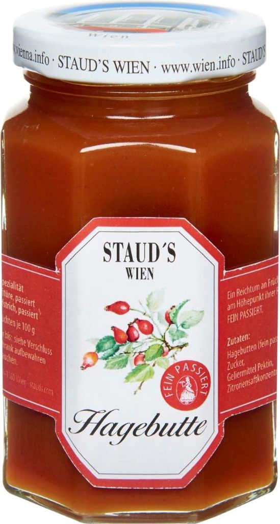 Rosehip light jam, finely strained, 70% fruit, fruit spread, 250 g, Stauds Vienna, Austria