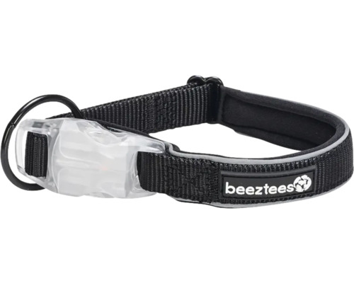 Beeztees Safety Gear Premium Dog Collar Parinca, black, 35-40 cm x 2 cm, adjustable length, reflective, includes rechargeable USB LED light, nylon