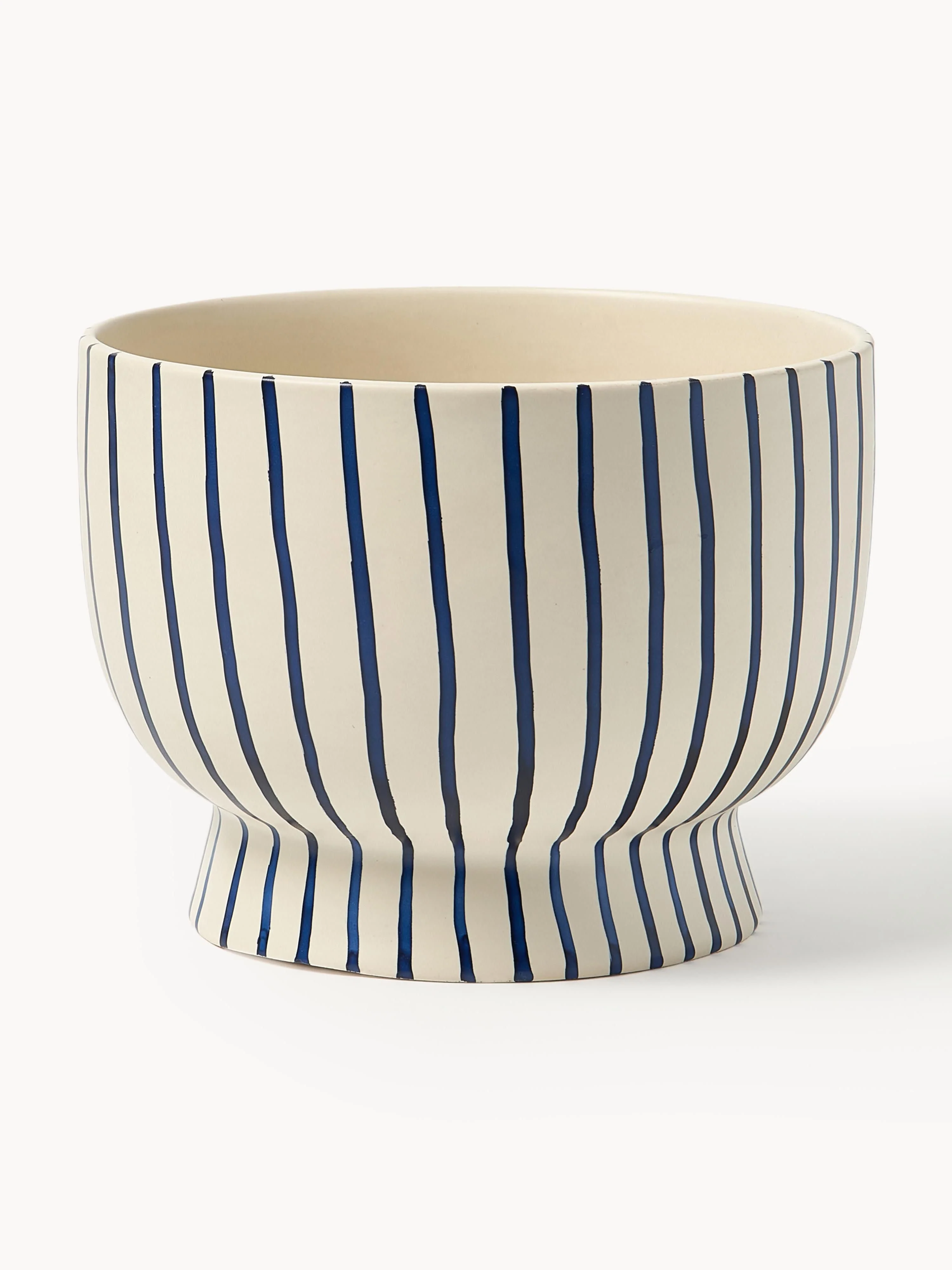 Westwing Collection Hand-painted Elio planter, H 18 cm, Cream white, dark blue