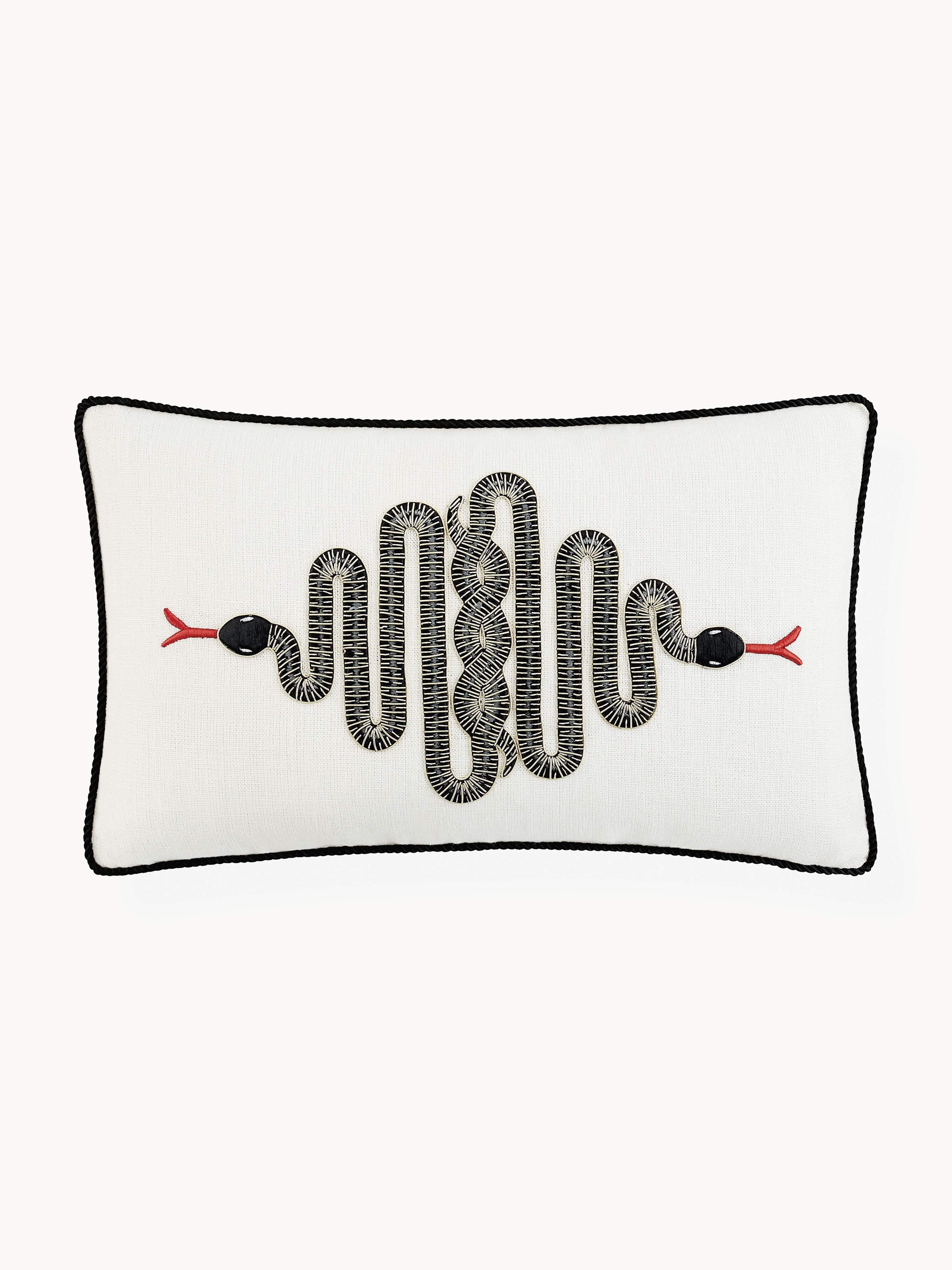 Jonathan Adler Hand-embroidered linen cushion Snake