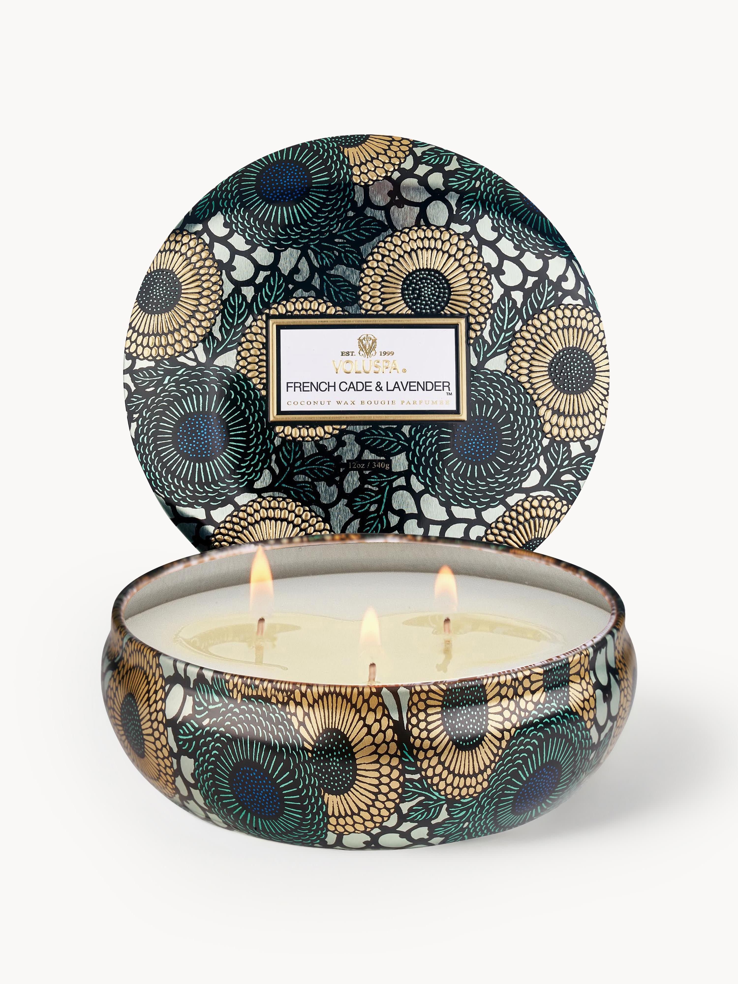 Voluspa Handmade three-wick scented candle Japonica Collection (Cade wood, verbena & lavender)