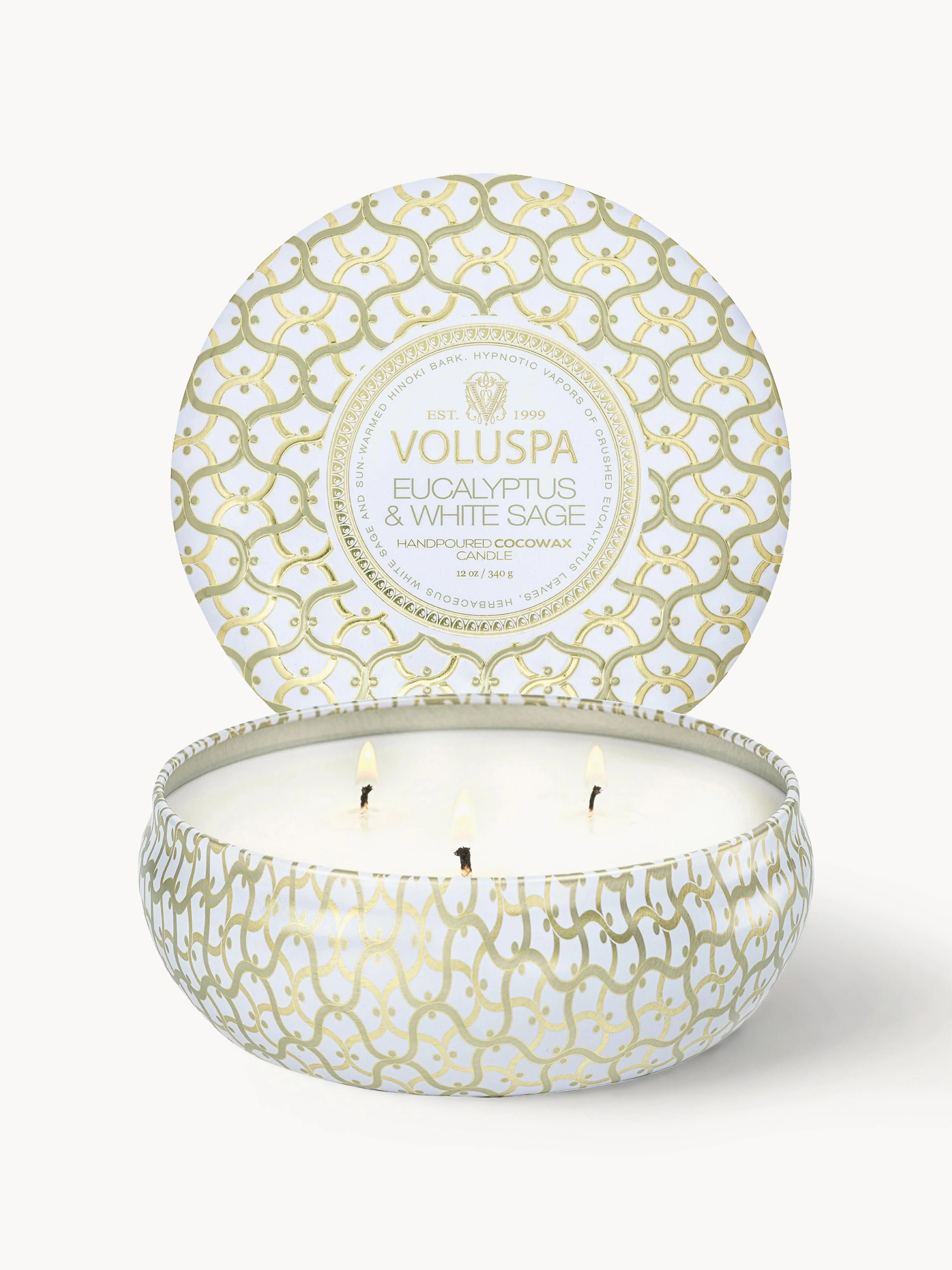 Voluspa Handmade three-wick scented candle Maison Blanc (eucalyptus, cardamom, sage & hinoki bark)