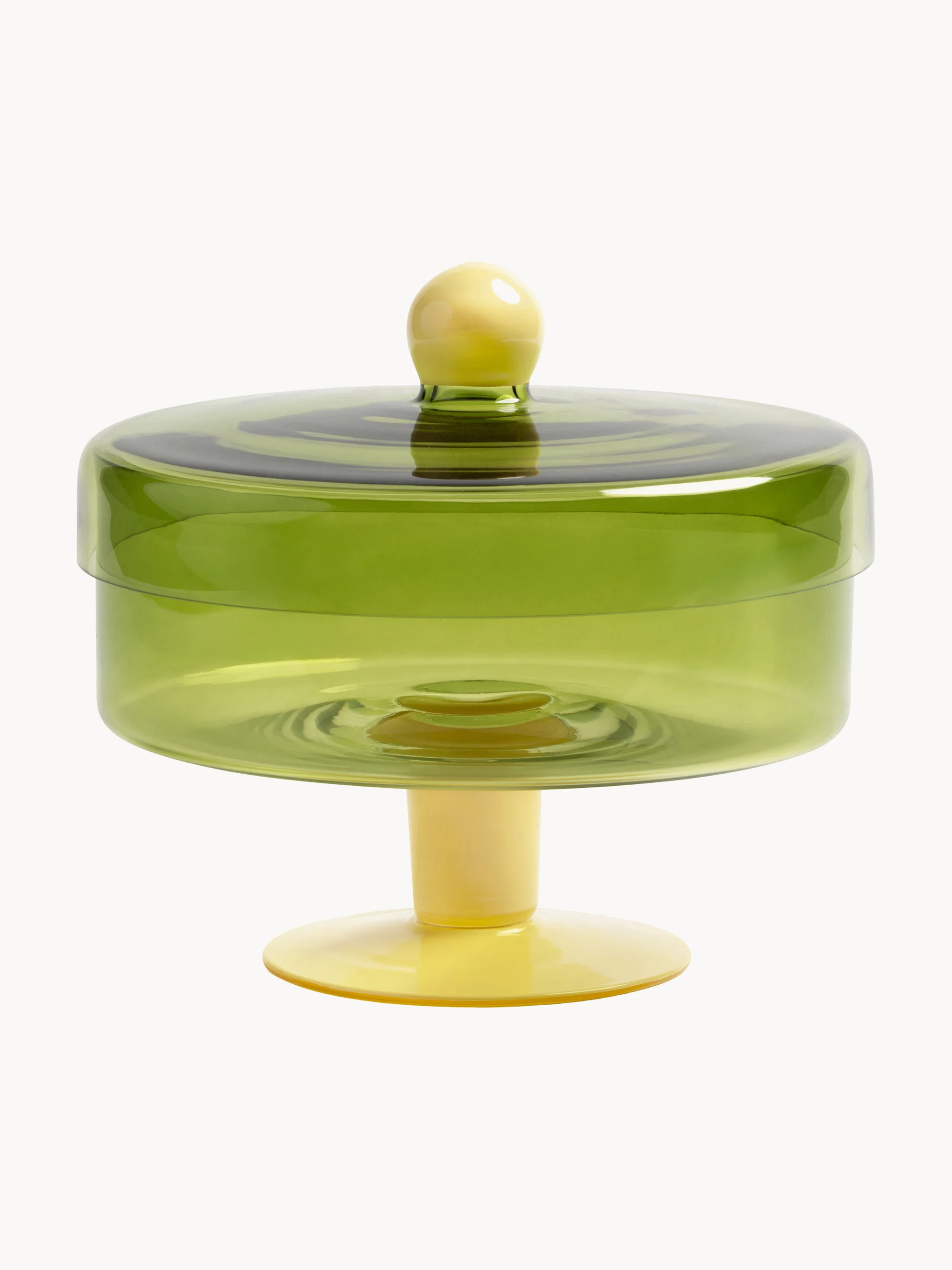 &k Amsterdam Handmade glass storage jar Duo, Light yellow, light green transparent