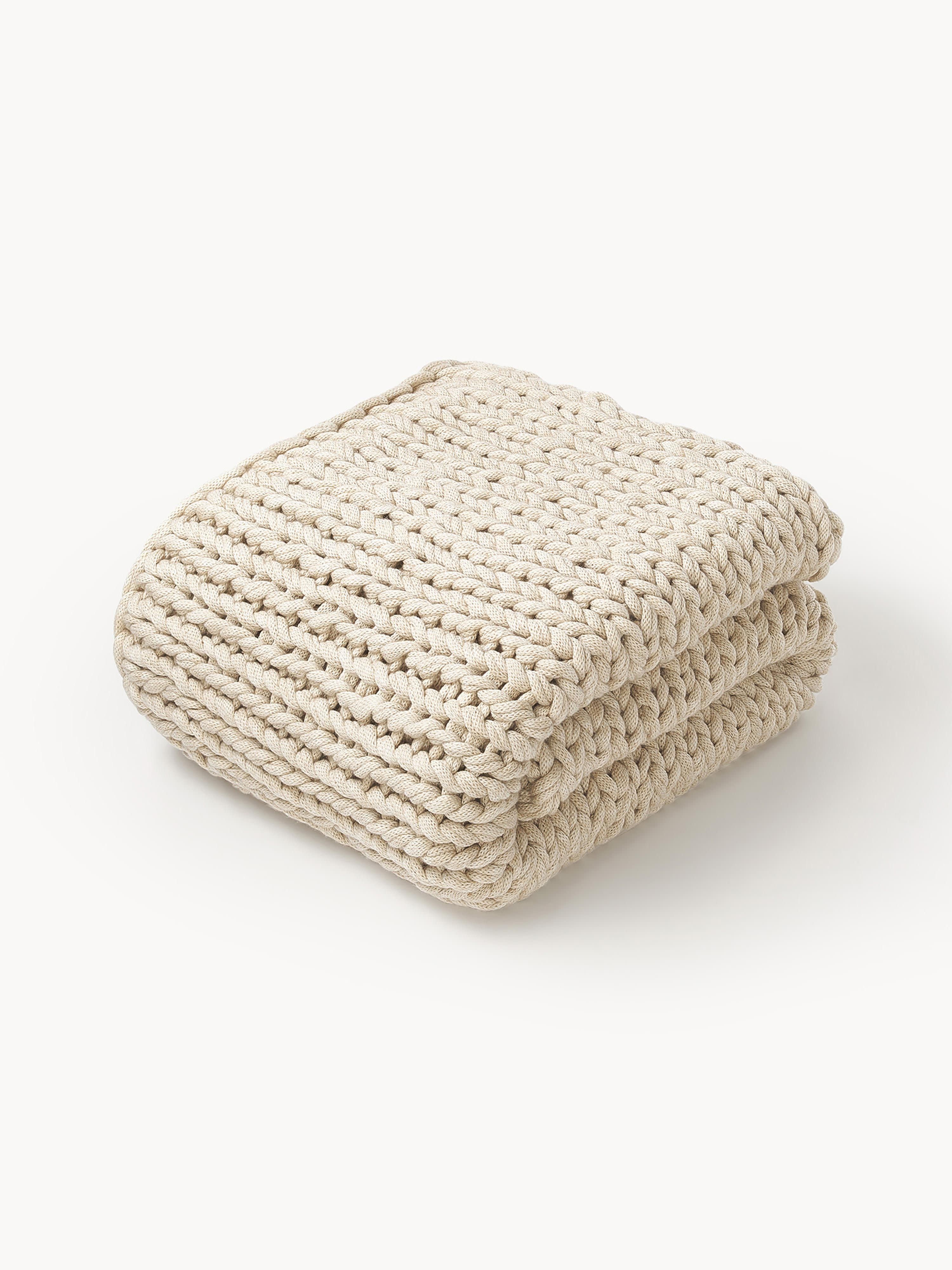 Westwing Collection Handmade chunky knit blanket Adyna, Beige