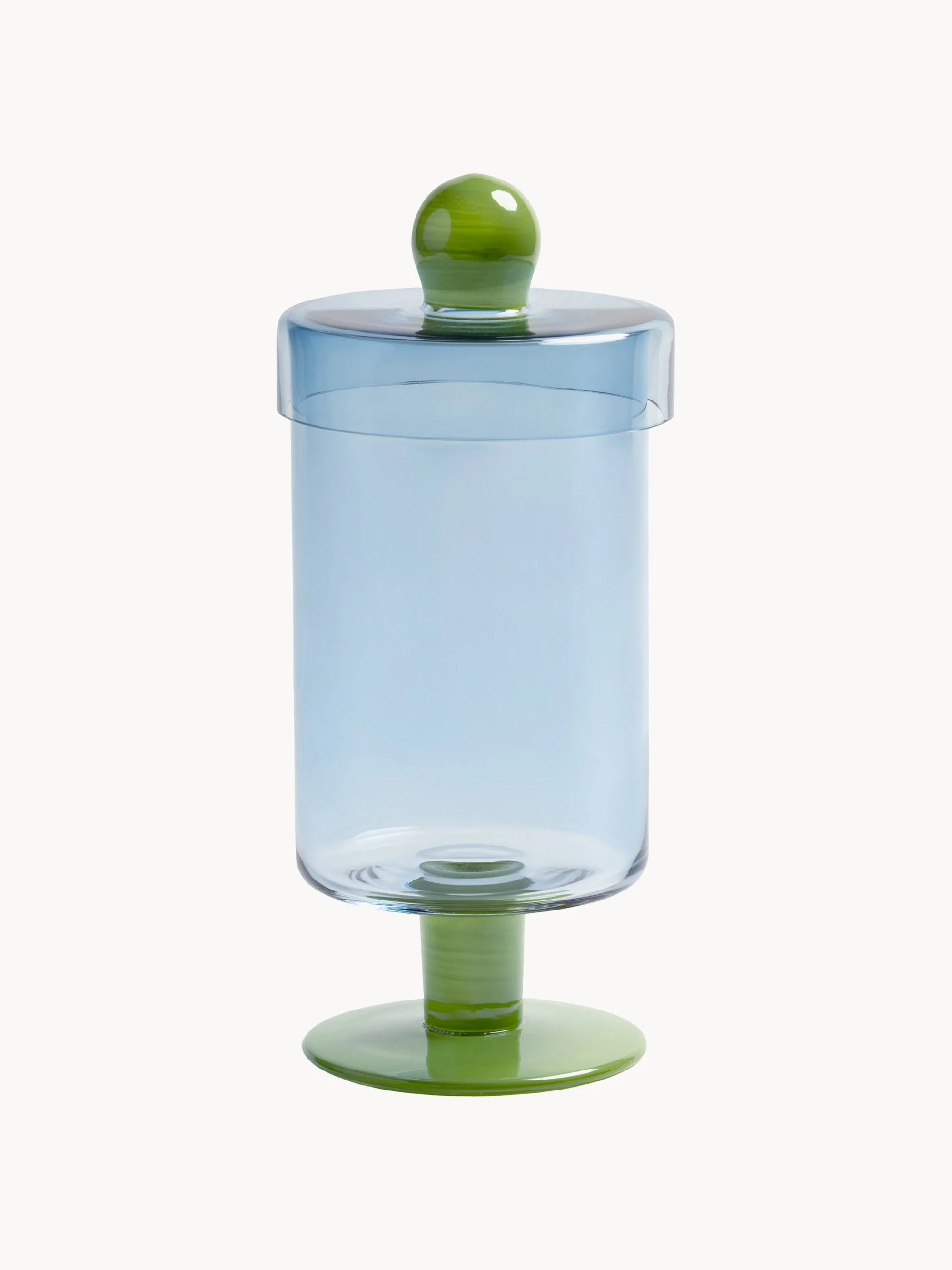 &k Amsterdam Handmade tall glass storage jar Duo, Green, light blue transparent
