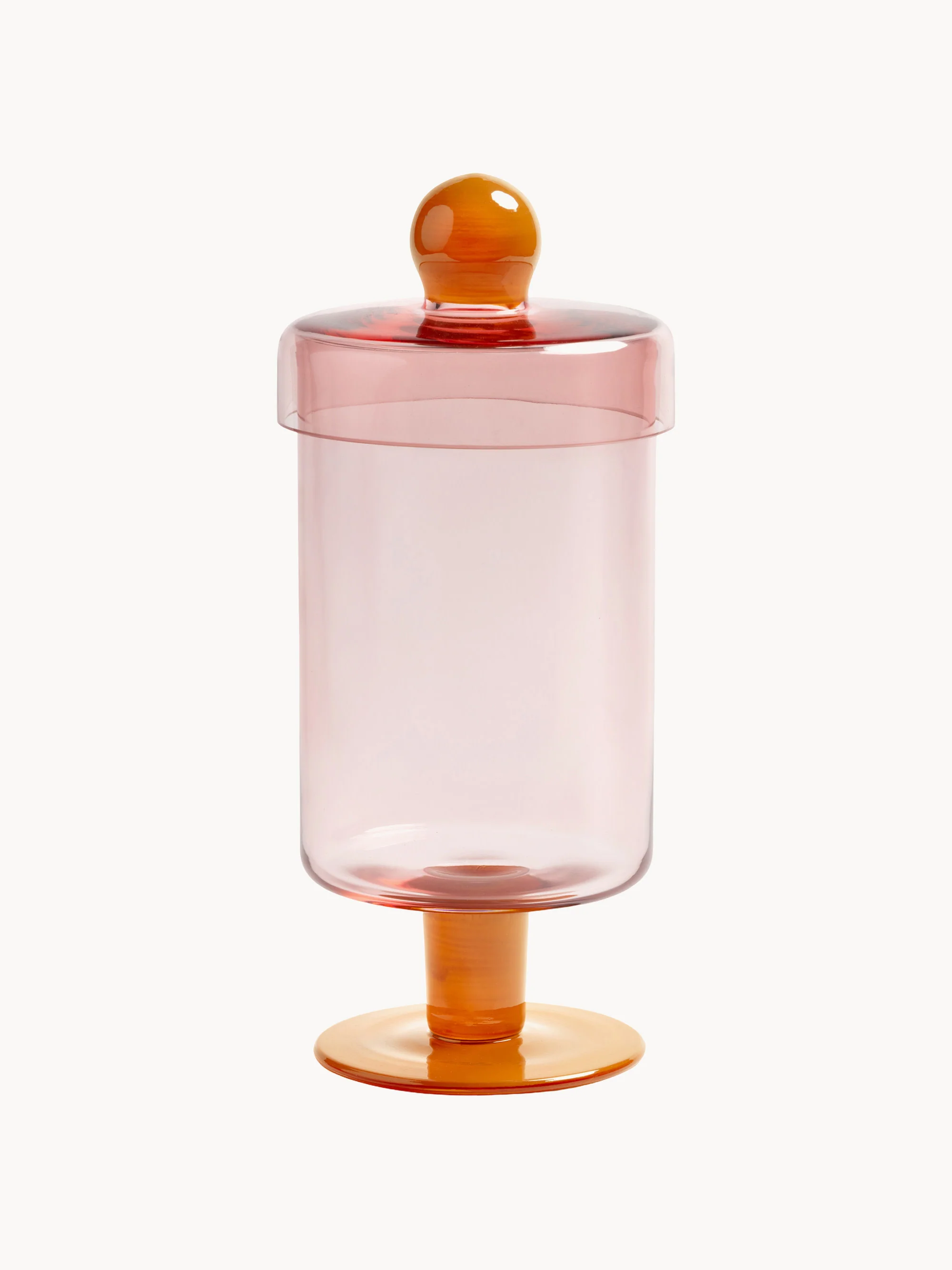 &k Amsterdam Handmade tall glass storage jar Duo, Orange, light pink, transparent