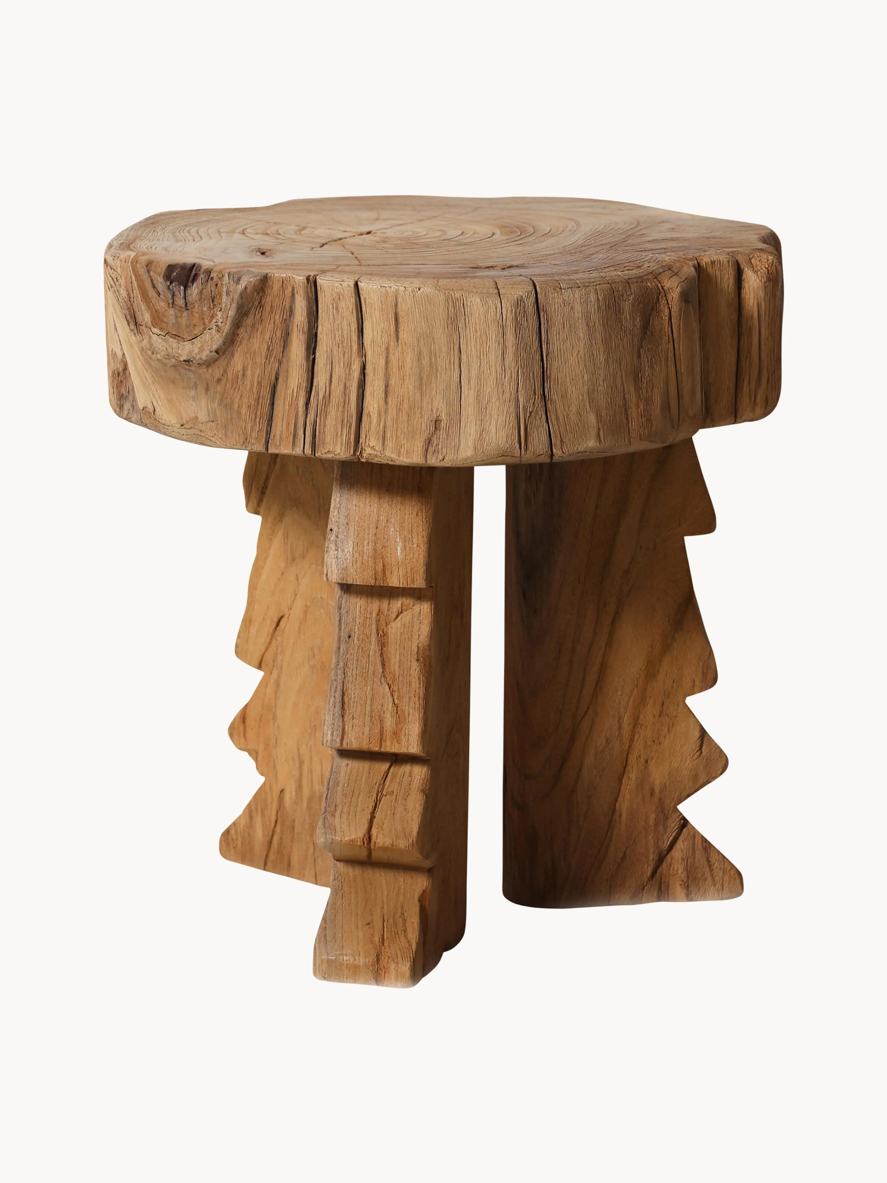 HKliving Handcrafted Carved stool made of teak wood