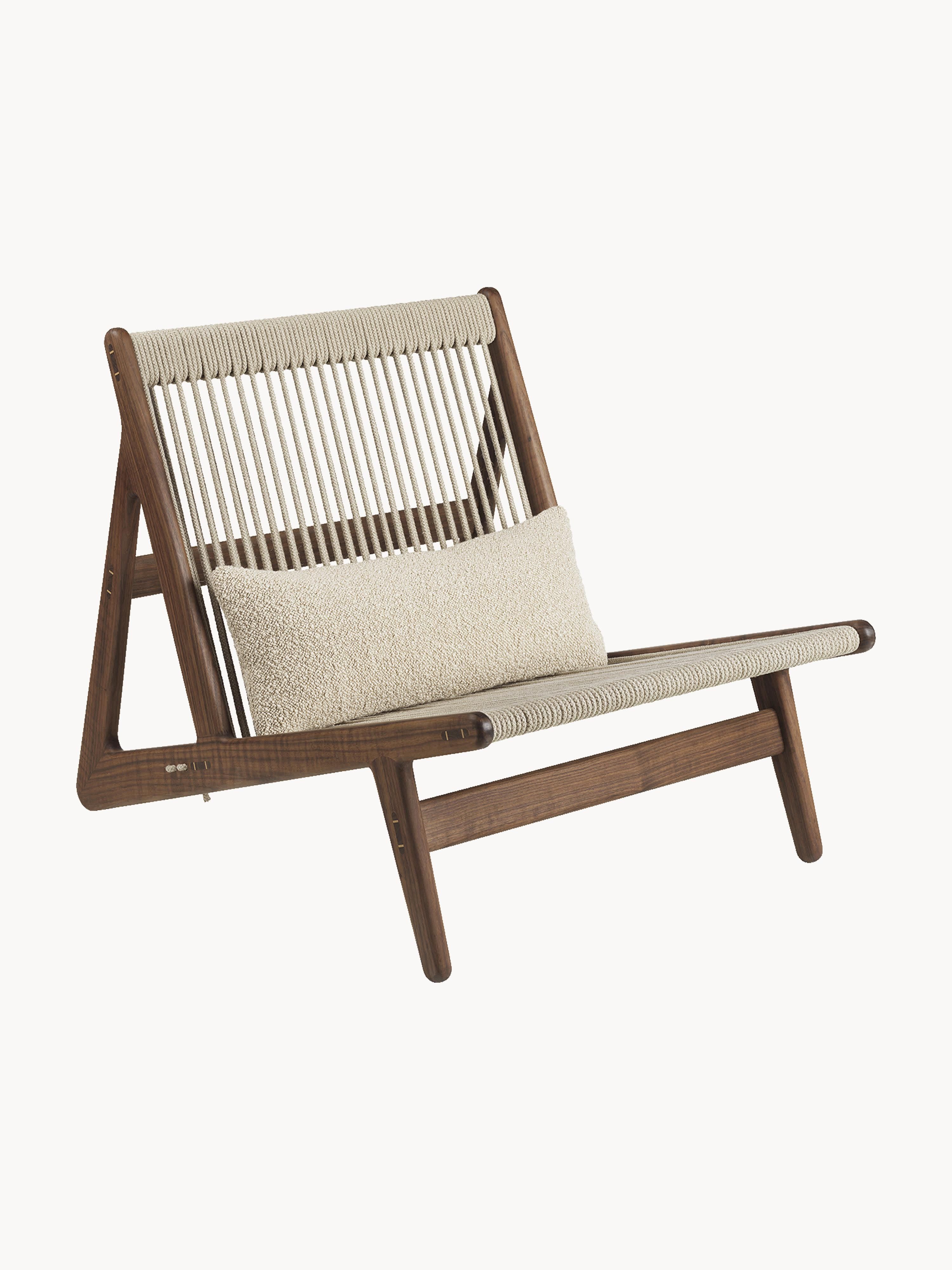 gubi Handcrafted MR01 Initial lounge chair made of walnut wood with seat cushion