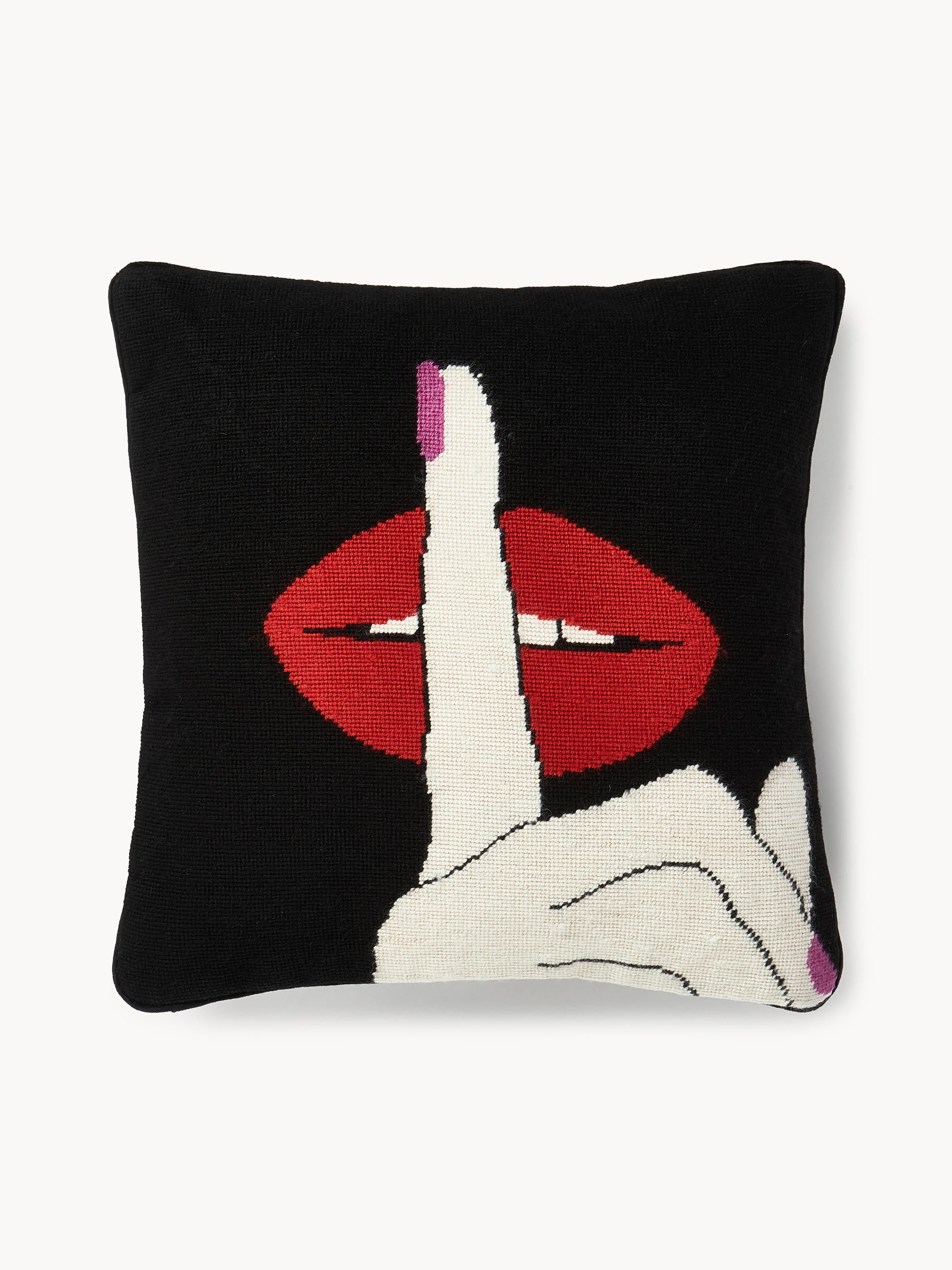 Jonathan Adler Handmade wool cushion Lips Hush