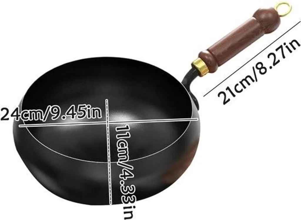 Merkloos Hand-forged Japanese non-stick frying pan – 24 cm – Uncoated stainless steel – Suitable for open cooking, gas stoves and induction hobs – Black