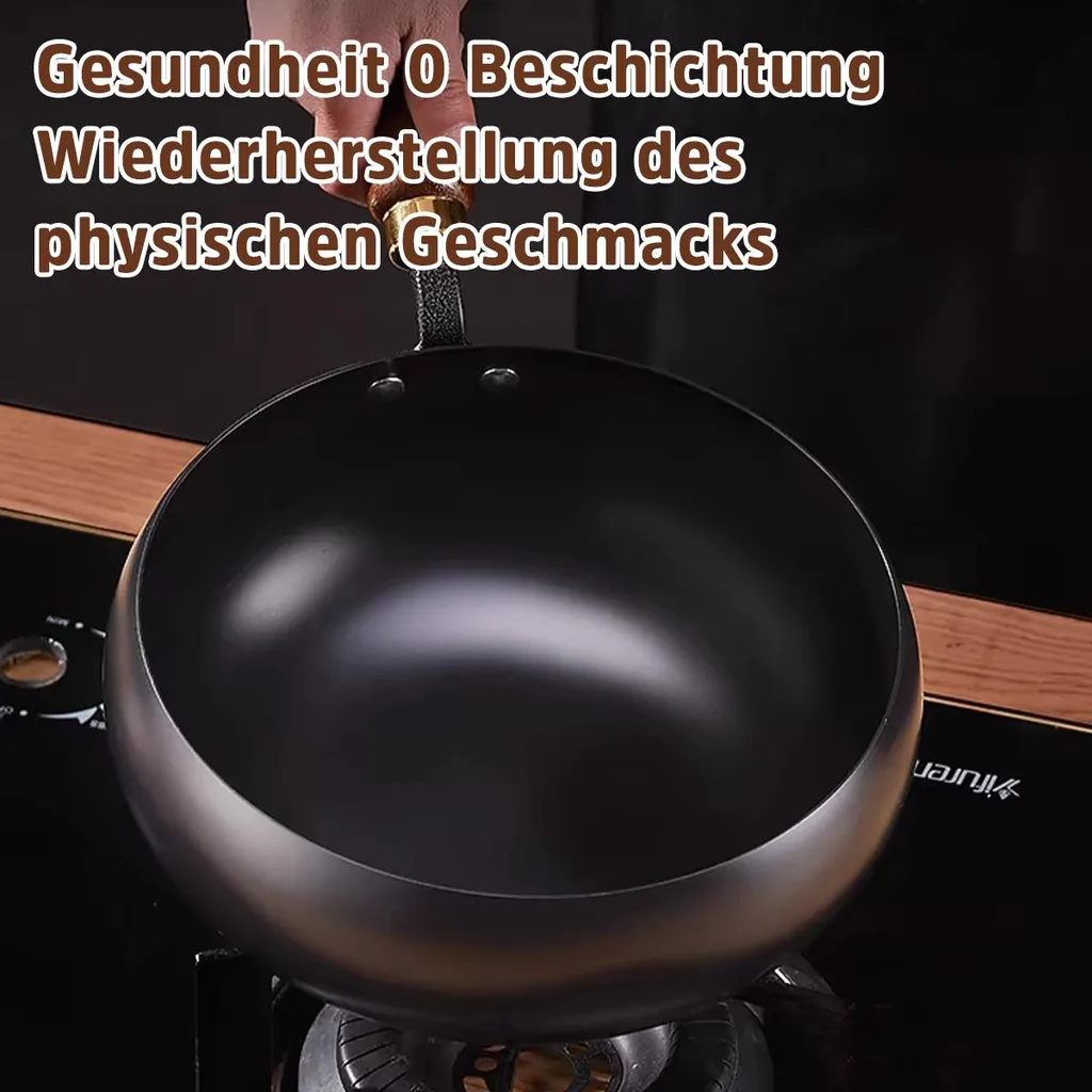 Slyrun Hand-forged iron pot, 24 cm, deep belly pot, uncoated, non-stick