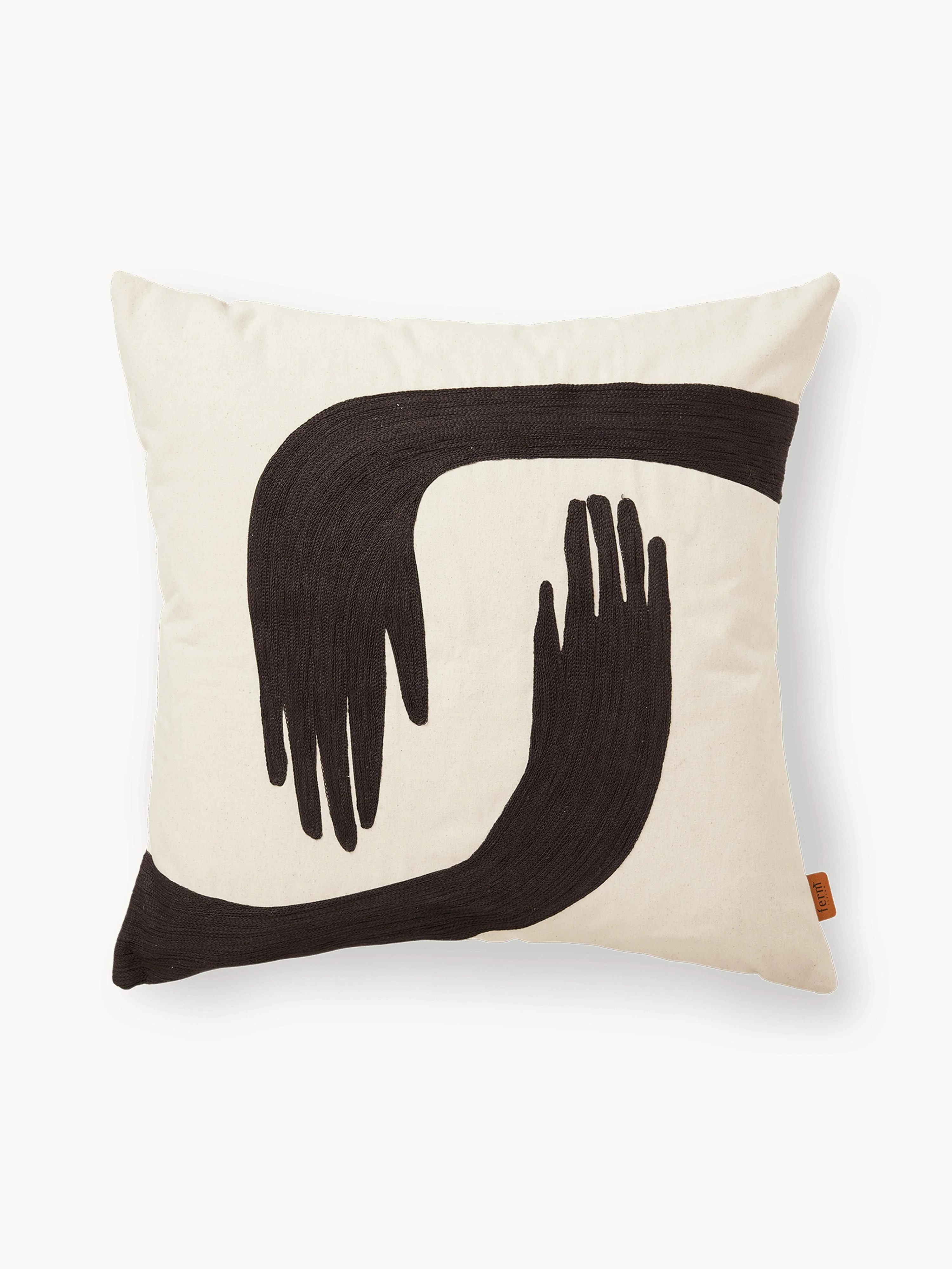 Ferm Living Hand-embroidered cushion in a pose, made from organic cotton