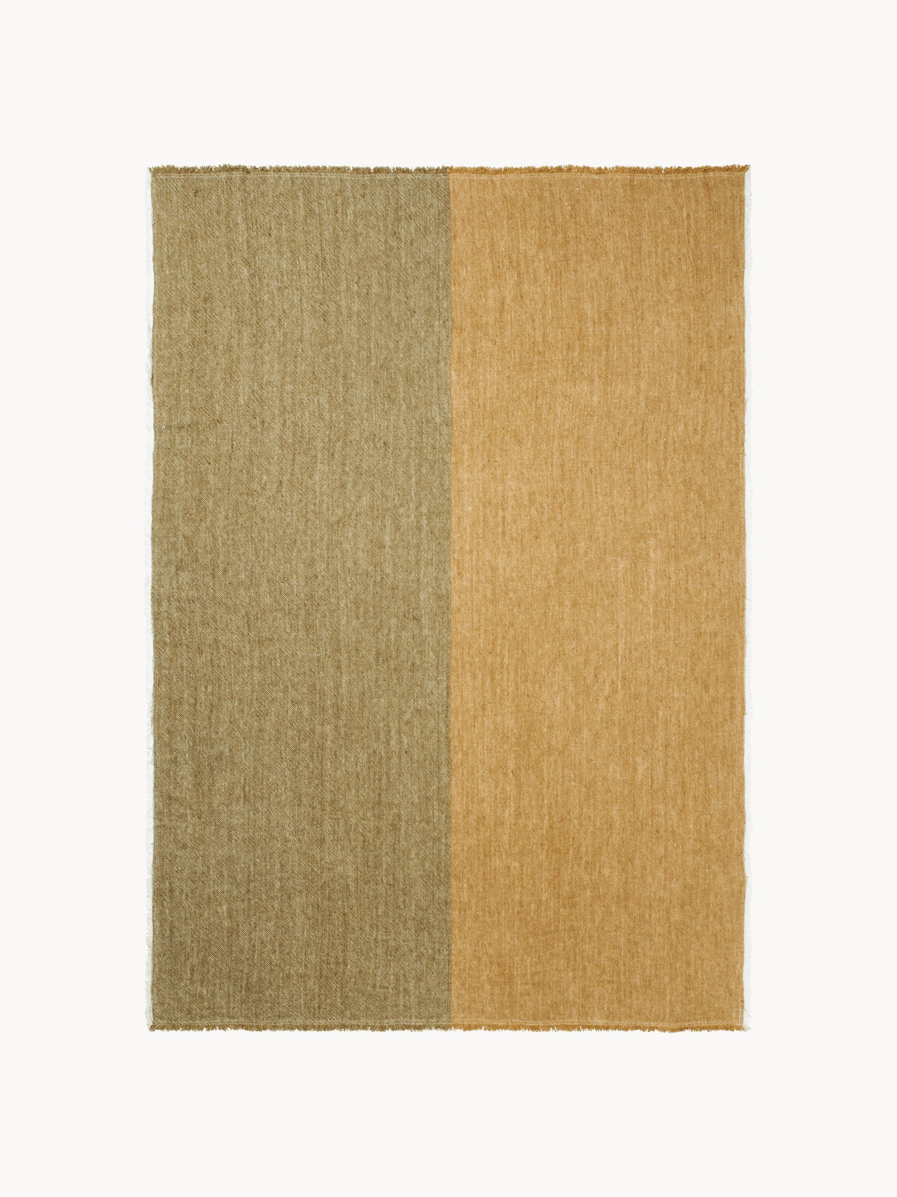 Ferm Living Handwoven linen blanket Pila with fringes, Olive green, ochre