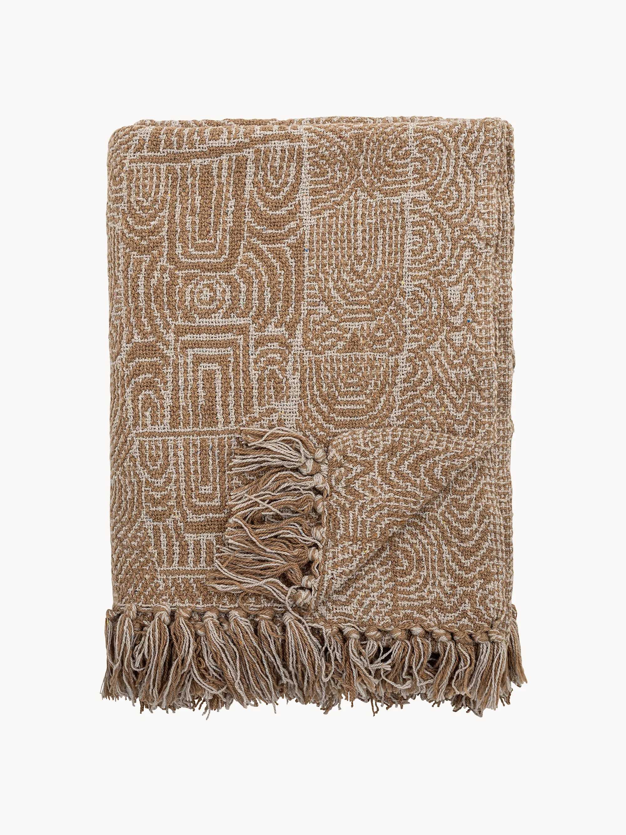 Bloomingville Handwoven Bresso bedspread with fringe, Light brown, beige