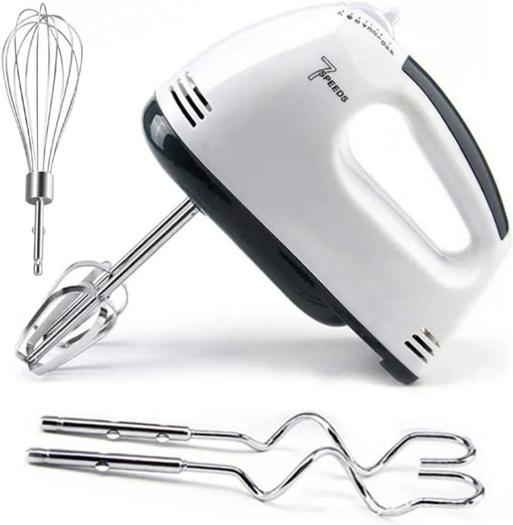 Traumheim Electric hand mixer with 7 speed settings and 5 stainless steel attachments – hand mixer – hook release, stainless steel immersion blender, blending wands, whisk