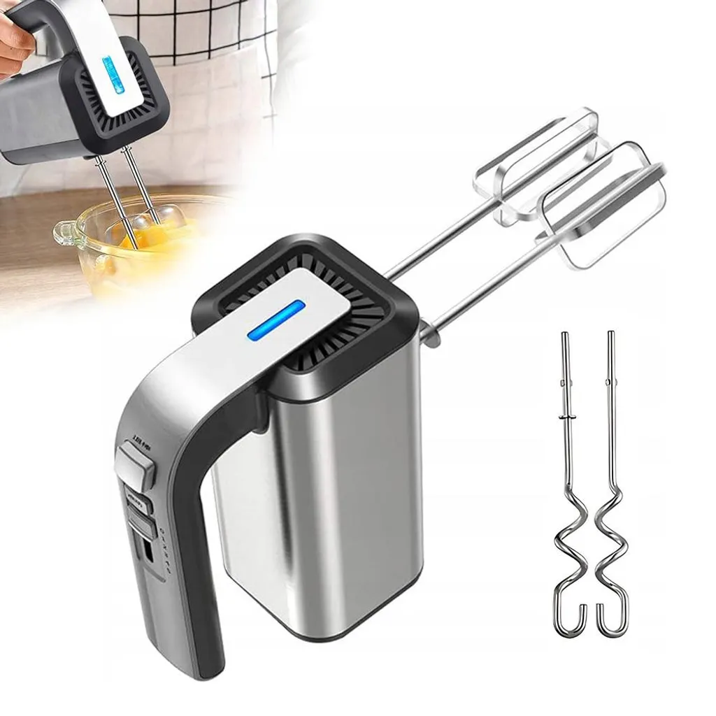 ZREE Hand mixer, 300 watts, 2 beaters, 2 stainless steel dough hooks, dishwasher-safe, 5 speeds plus turbo, immersion blender, hand mixer, blending wands