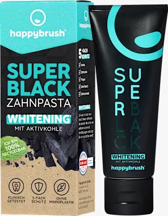 happybrush Super Black Toothpaste with Activated Charcoal, 75 ml