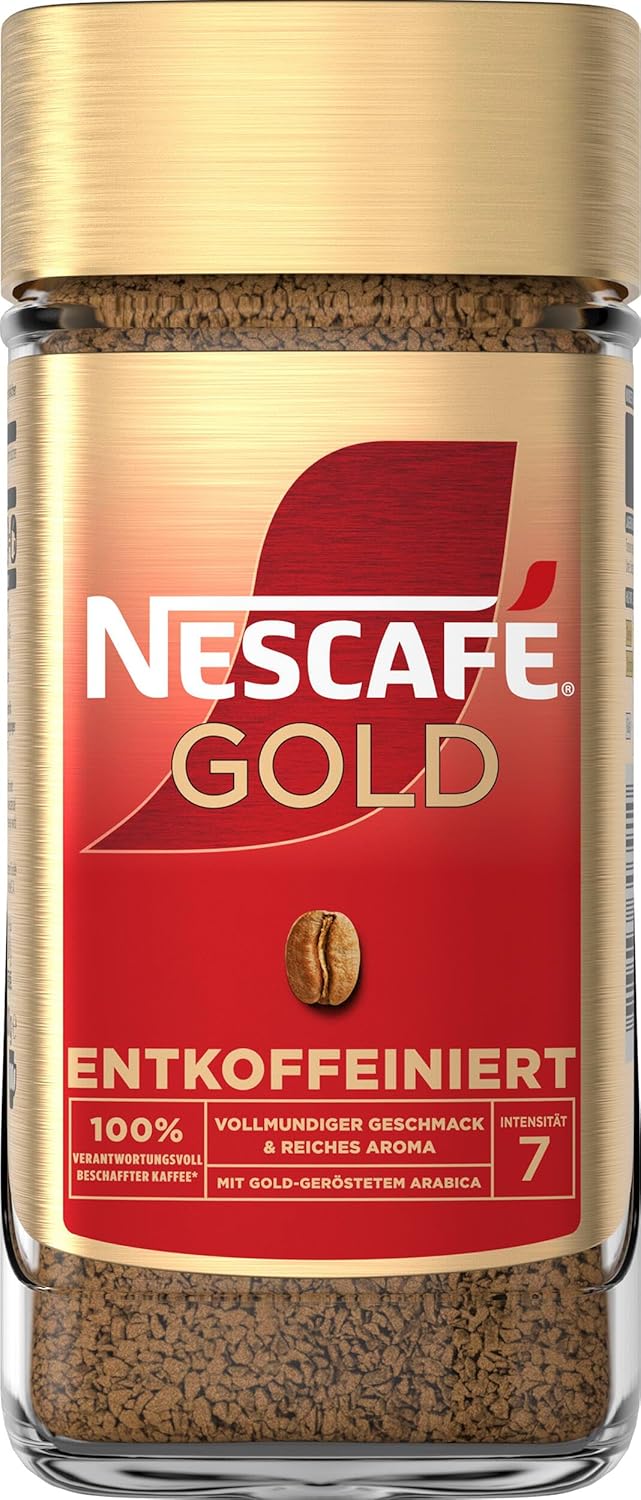 NESCAFÉ Gold Decaffeinated, Soluble Bean Coffee, Instant Coffee from Exquisite Coffee Beans, Full-bodied & Aromatic, Caffeine-Free, Pack of 1 (1 x 200 g)