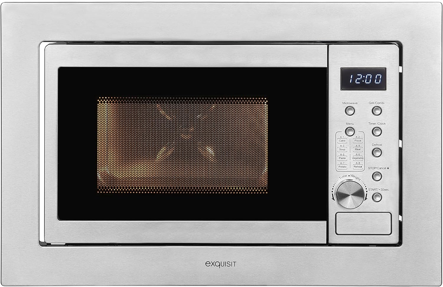 Exquisit Built-in Microwave EMW20-DG-020 inox | 800W Power | 1000W Grill | 8 Car Cooking Programs | Turntable 27 cm | Built-in Device | Stainless Steel Cooking Chamber