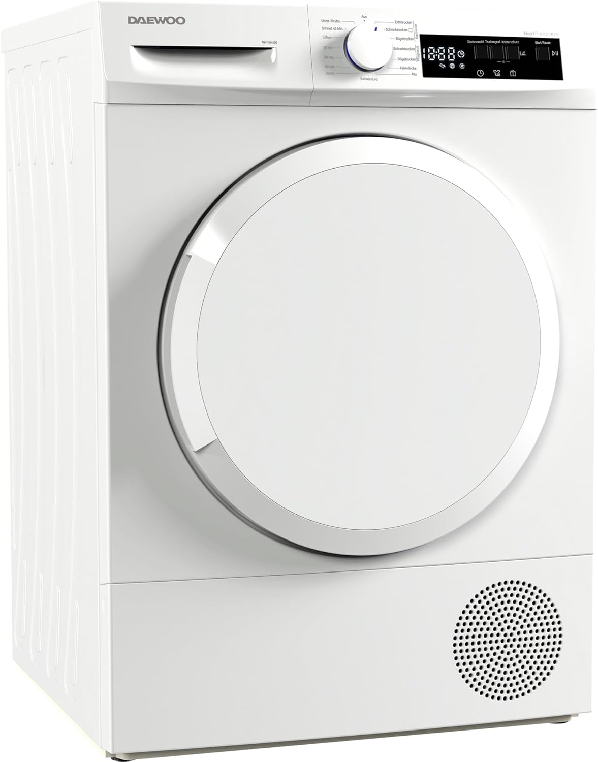 Daewoo T8HT1WA3DE Heat Pump Dryer C 8 kg Program Toggle and SoftTouch Operation with LED Display 15 Programmes Drum Interior Lighting White