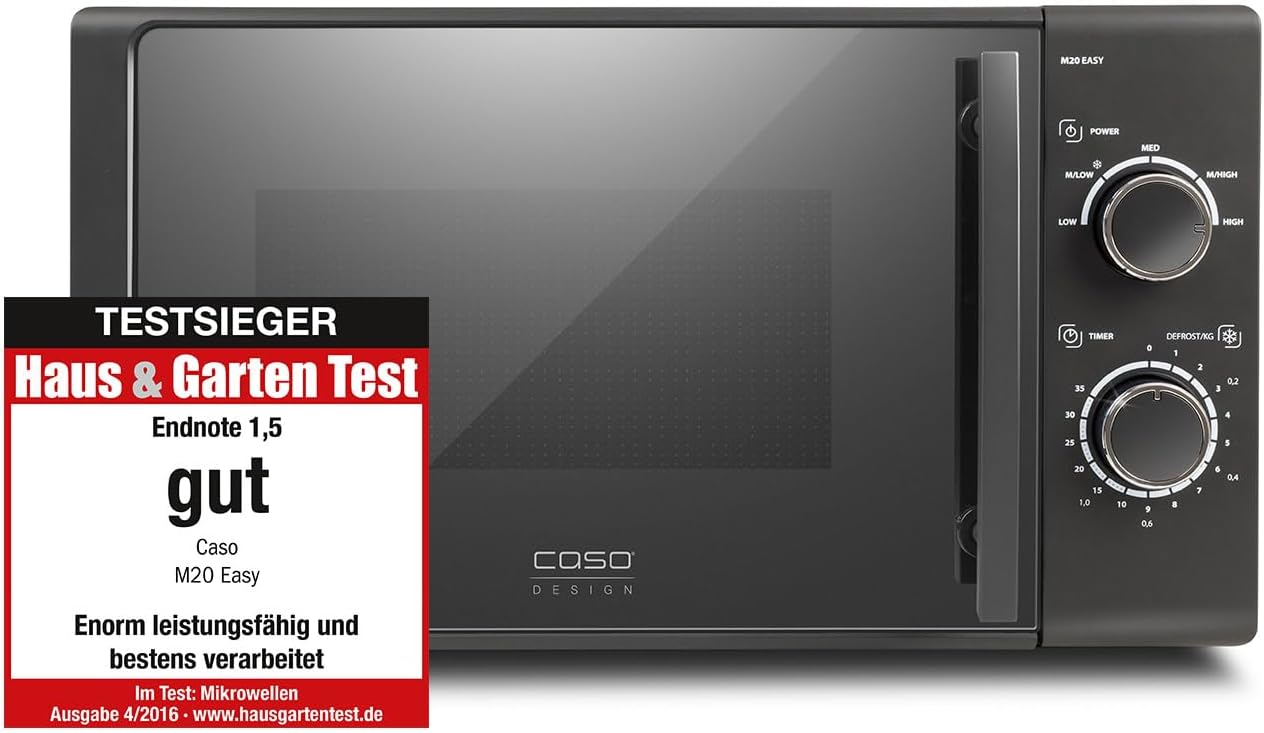 CASO M20 Easy Microwave Easy to Use 20 L Cooking Space, 700 Watt Power, Turntable Diameter 25.5 cm, 2 Defrosting Programs, Anthracite.