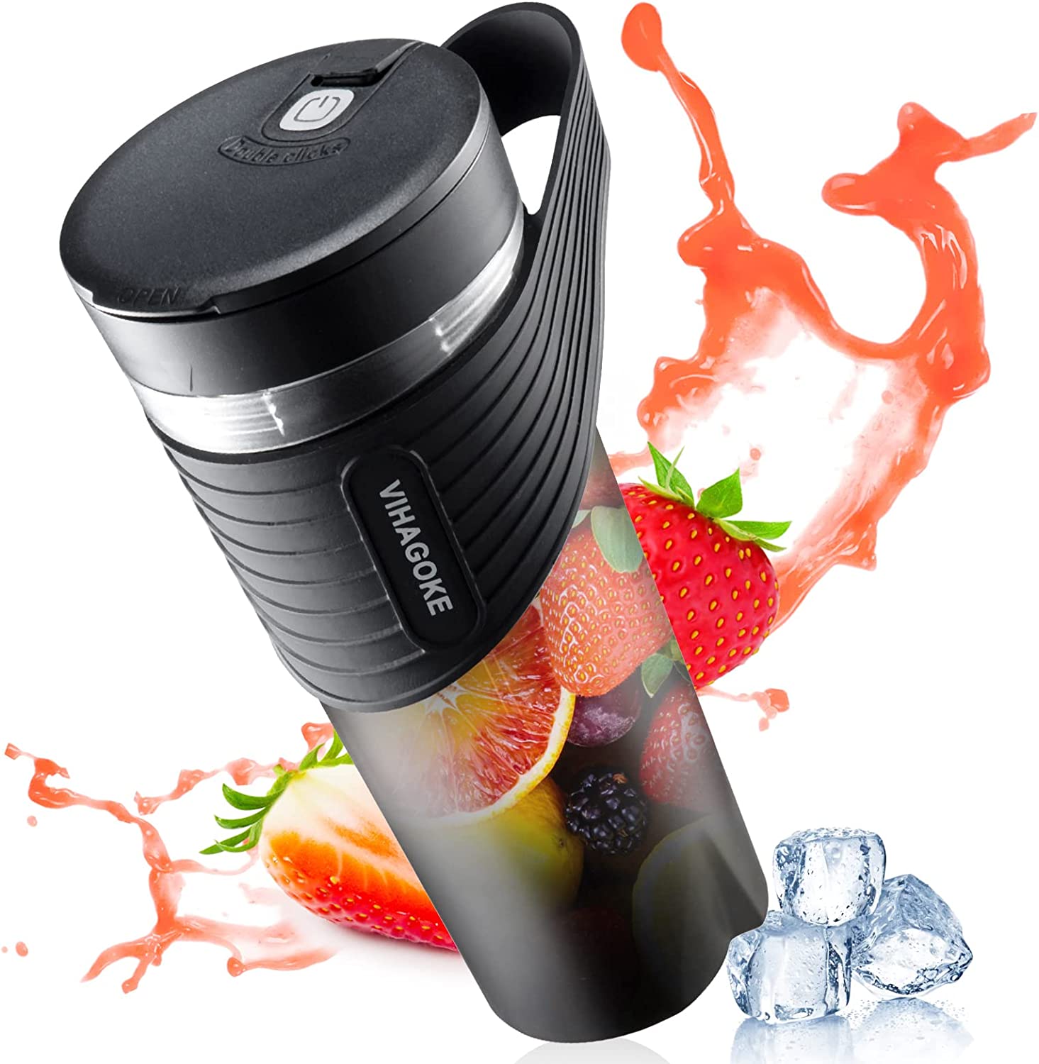 SESOCSEO Mixer Smoothie Maker to Go, 460 ml Fresh Juice Mixer Bottle with 4000 mAh Rechargeable 6 Sharp Blades Mini Mixer with Silicone Straw, Suitable for Travel, Use at Home