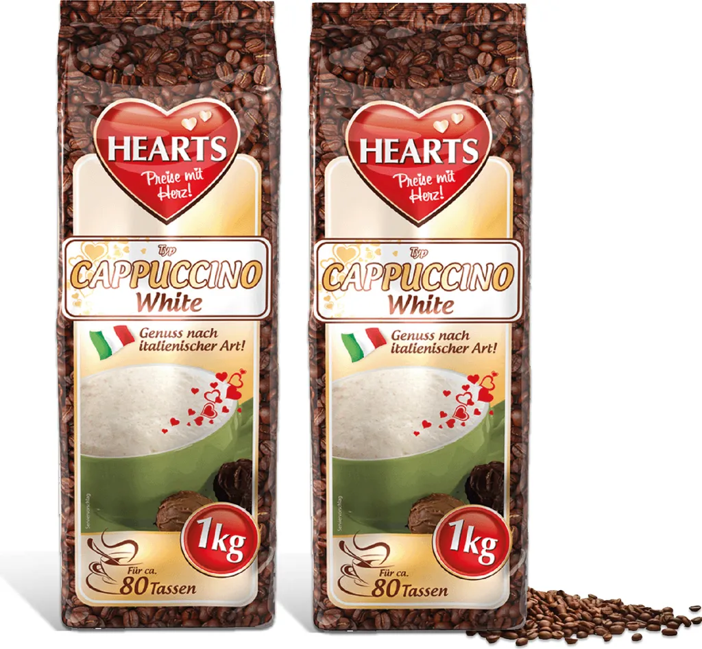TSI Consumer Goods HEARTS Cappuccino White Line Vanilla 2 x 1kg Coffee Specialty