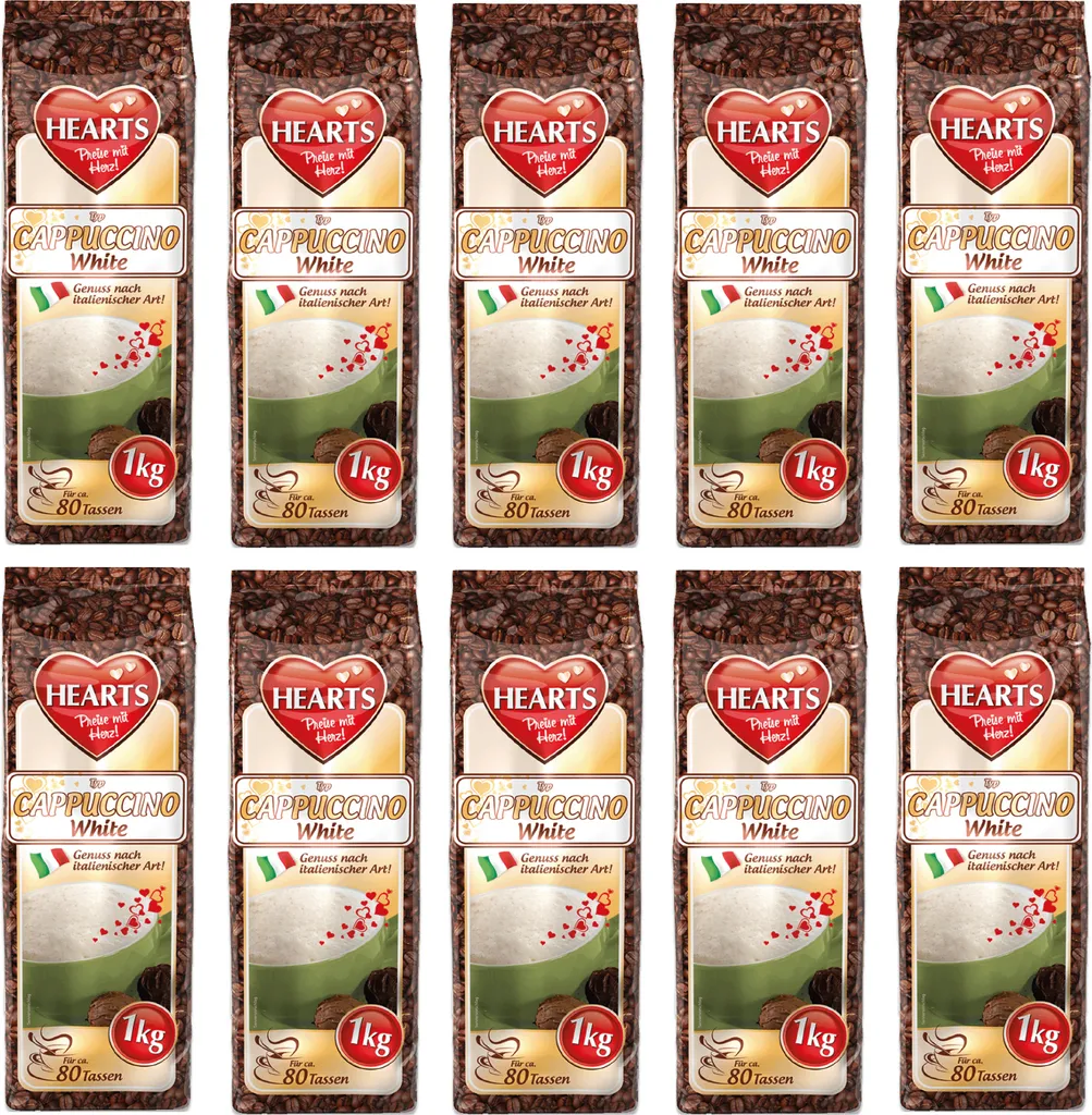 TSI Consumer Goods HEARTS Cappuccino White Line Vanilla Flavor 10 x 1kg Bulk Pack