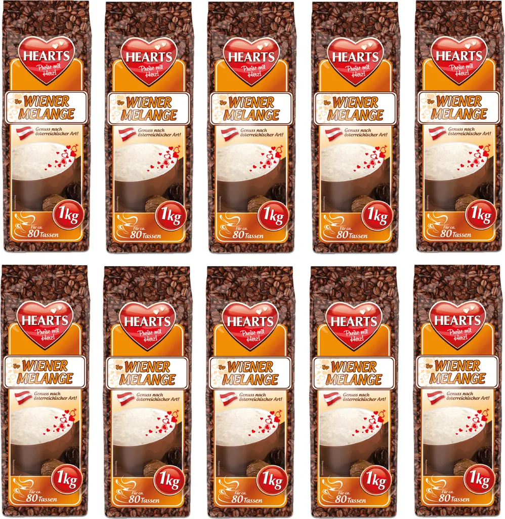 TSI Consumer Goods HEARTS Cappuccino Wiener Melange 10 x 1kg bulk pack