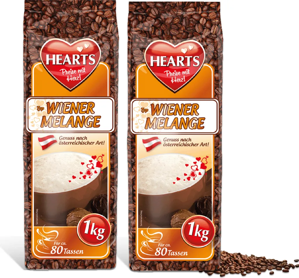 TSI Consumer Goods HEARTS Cappuccino Wiener Melange 2 x 1kg Coffee Specialty