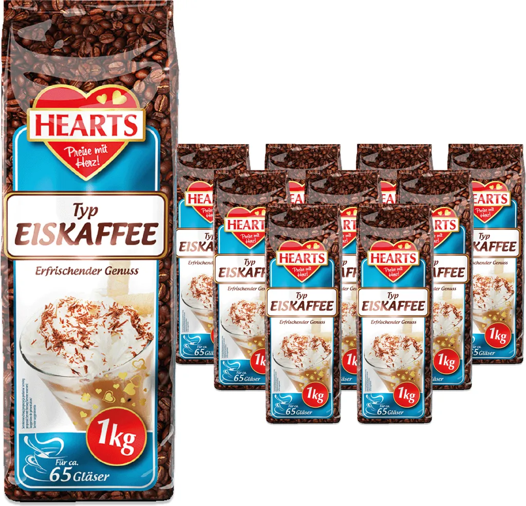 TSI Consumer Goods HEARTS Iced Coffee 10 x 1kg Bulk Pack Summer Drink for Catering