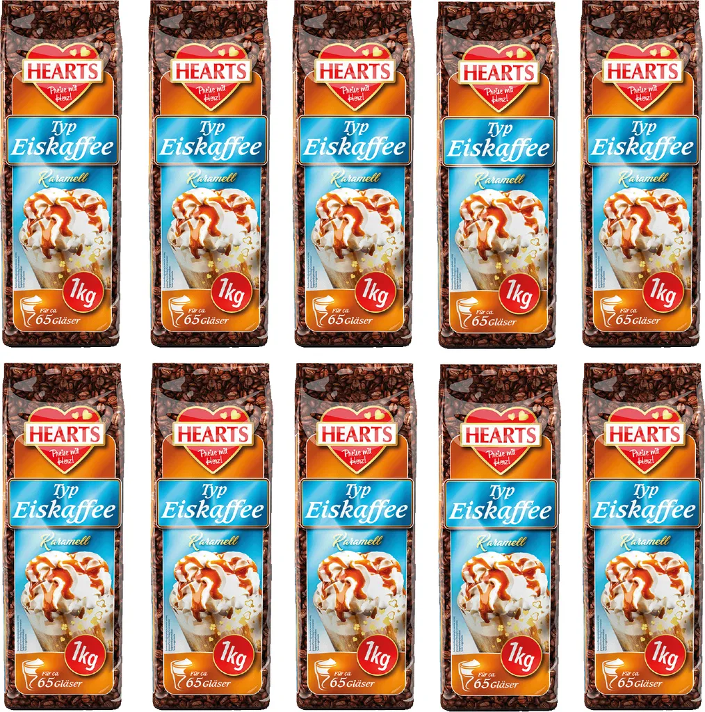 TSI Consumer Goods HEARTS Iced Coffee Caramel 10 x 1kg Bulk Pack Summer Drink for Catering